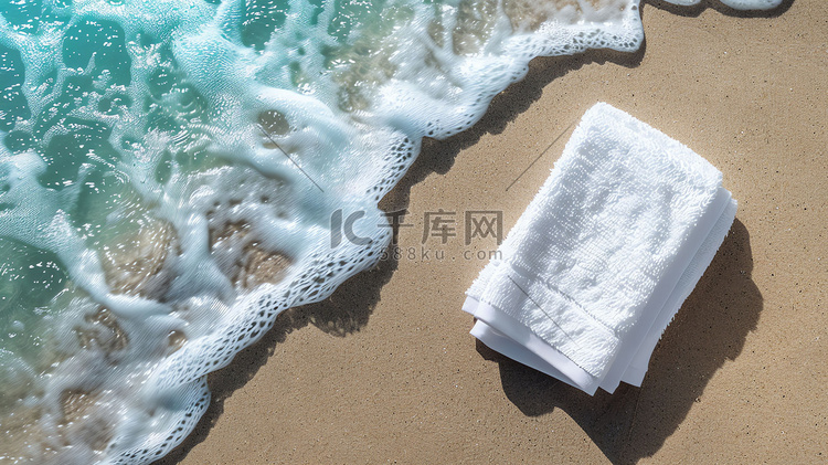 沙滩海浪阳光浴巾摄影照片