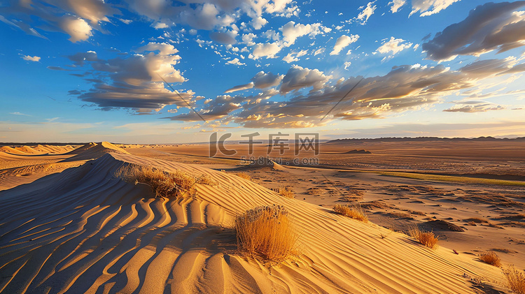 蓝天白云沙漠广袤摄影照片