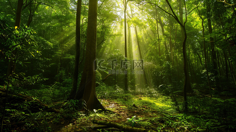 阳光照射森林树叶的摄影摄影照片