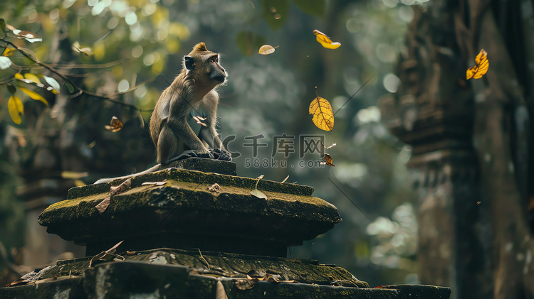 野外树木可爱猴子摄影照片