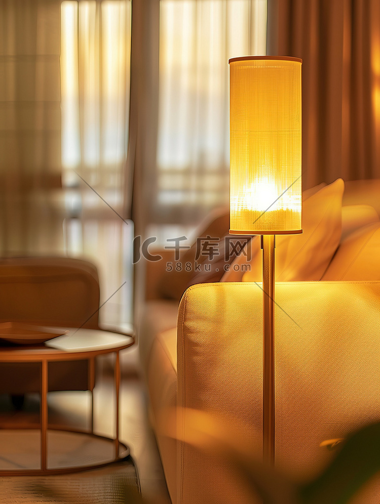 客厅现代金色落地灯摄影图