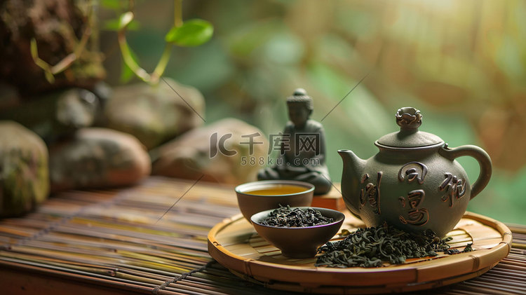 茶壶茶杯茶叶茶水摄影照片