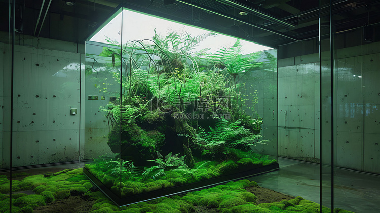 室内玻璃培植植物摄影照片