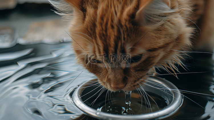 猫咪在喝碗里的水图片