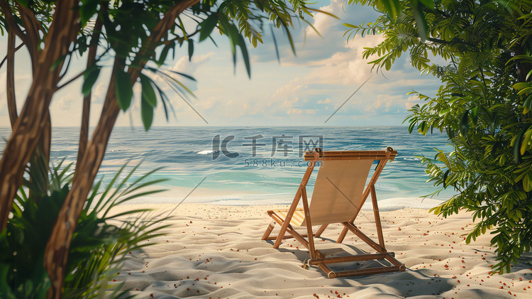 海洋沙滩植物躺椅摄影照片
