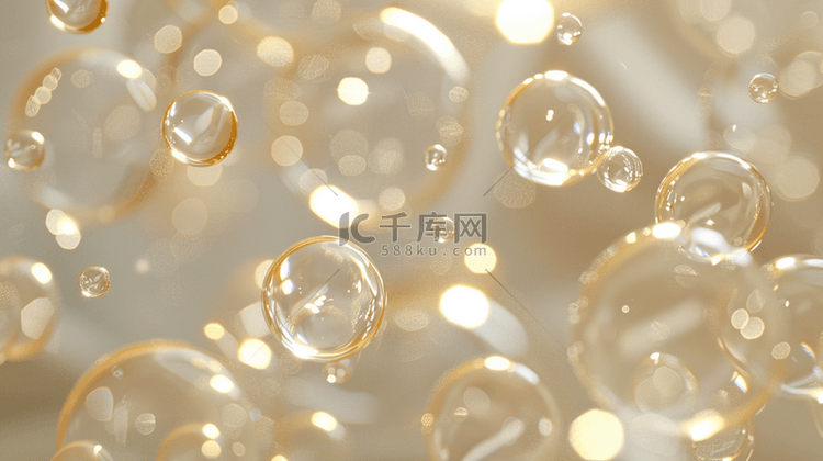 金黄色气泡泡沫晶莹剔透的背景
