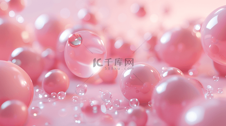 3D粉色地板上的透明晶球背景