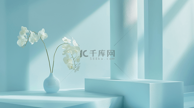 淡蓝色室内鲜花花瓶装饰背景