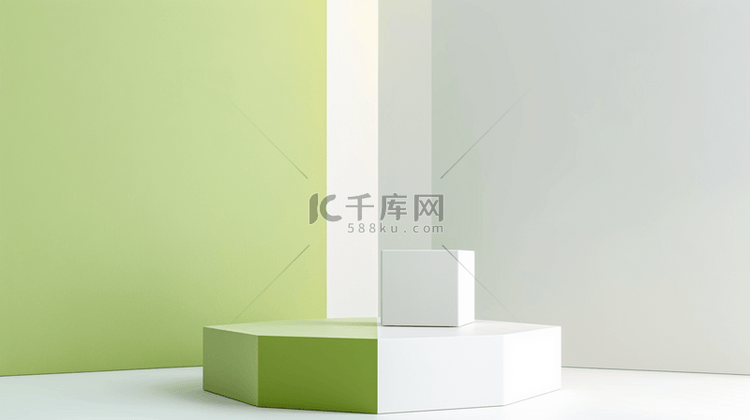 简约绿色空间舞台方块形状色背景