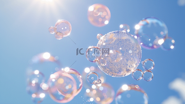 蓝天下漂浮的泡泡背景