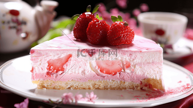 草莓奶酪芝士蛋糕摄影8