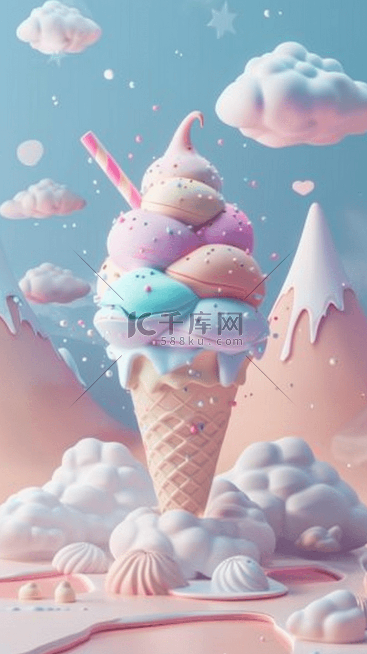 夏天清凉3D粉彩冰淇淋背景素材