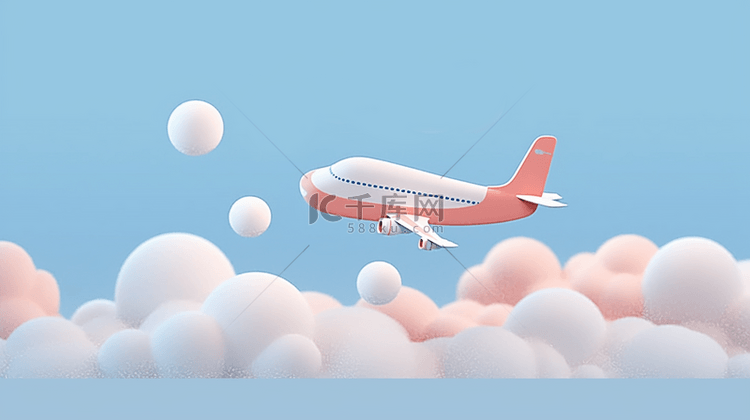 六一儿童节3D卡通白云和飞机背