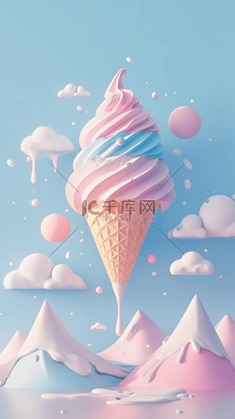 夏天清凉3D粉彩冰淇淋背景图片