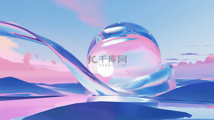 玻璃飘带和透明玻璃球电商概念场