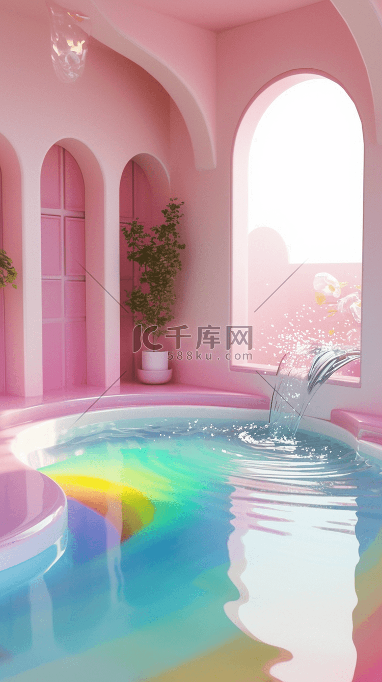 粉色玻璃透明质感泳池空间产品展