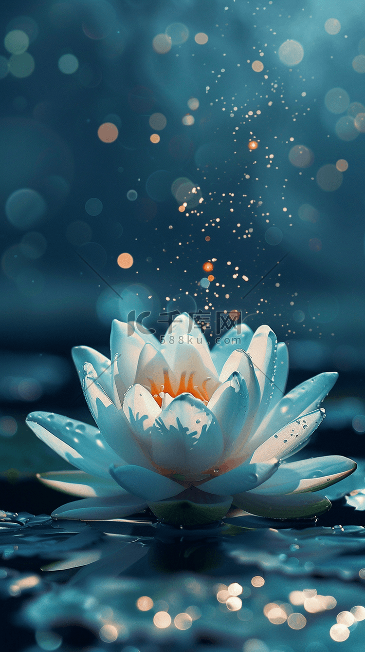 夏日水面上一朵发光的莲花背景
