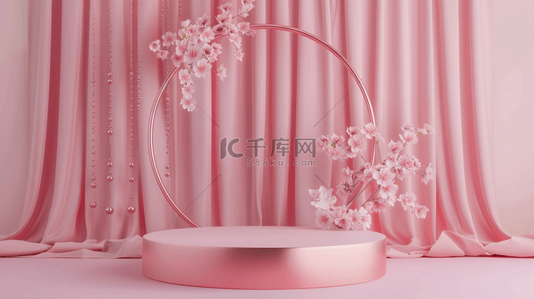 3D粉色质感花朵电商圆展台4设计