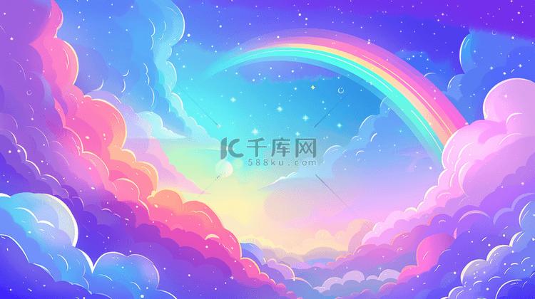 六一儿童节彩色云朵里的彩虹背景