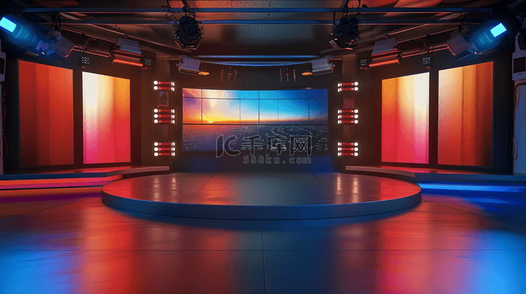 电视舞台彩色灯光照射的空间背景