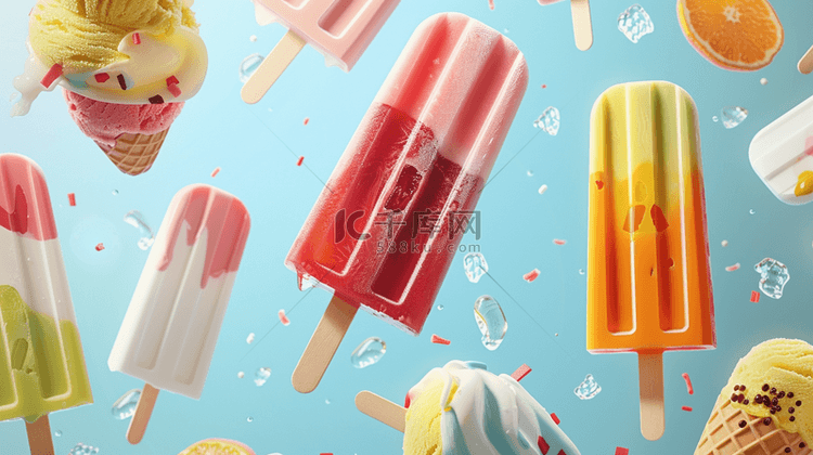 夏季凉爽冰糕场景草莓广告的背景