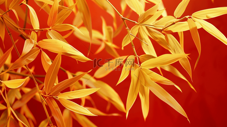 中国喜庆风格红色金色树枝树叶的