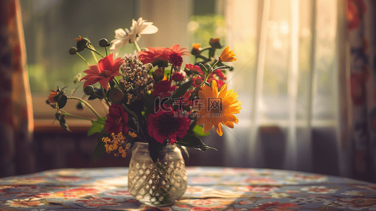 清新唯美阳光照射花瓶花朵的背景