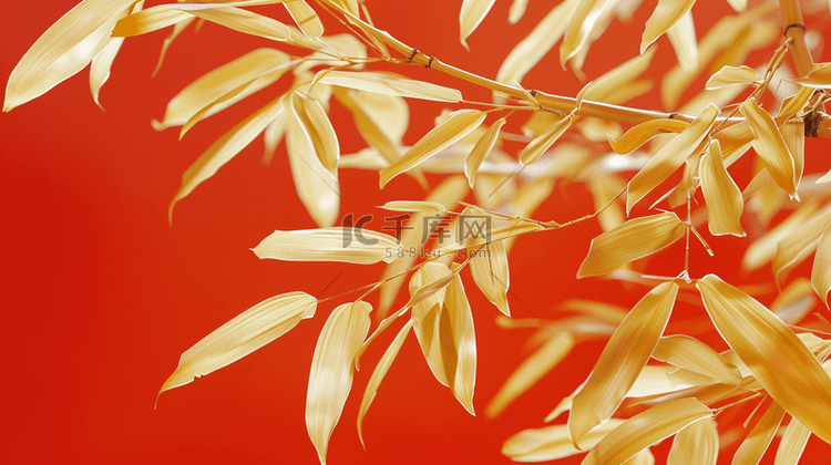 中国喜庆风格红色金色树枝树叶的