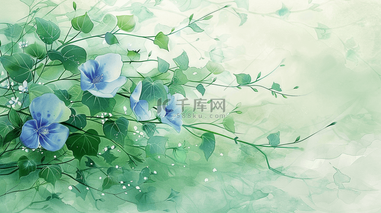 中式风格绘画艺术风格树枝花朵的