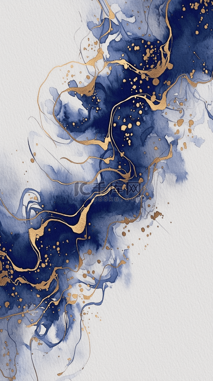 蓝金水墨蓝金大理石纹理鎏金纹理