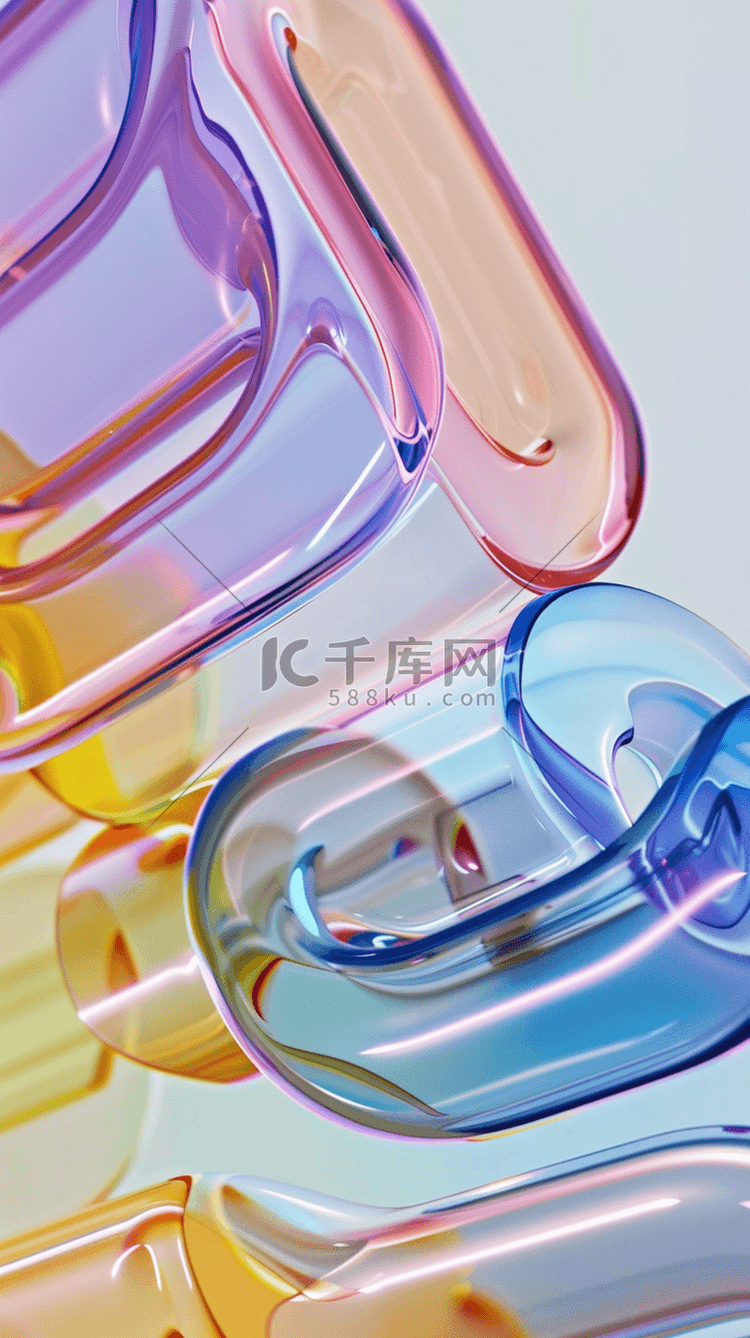 炫彩玻璃丝带抽象透明流体丝带设