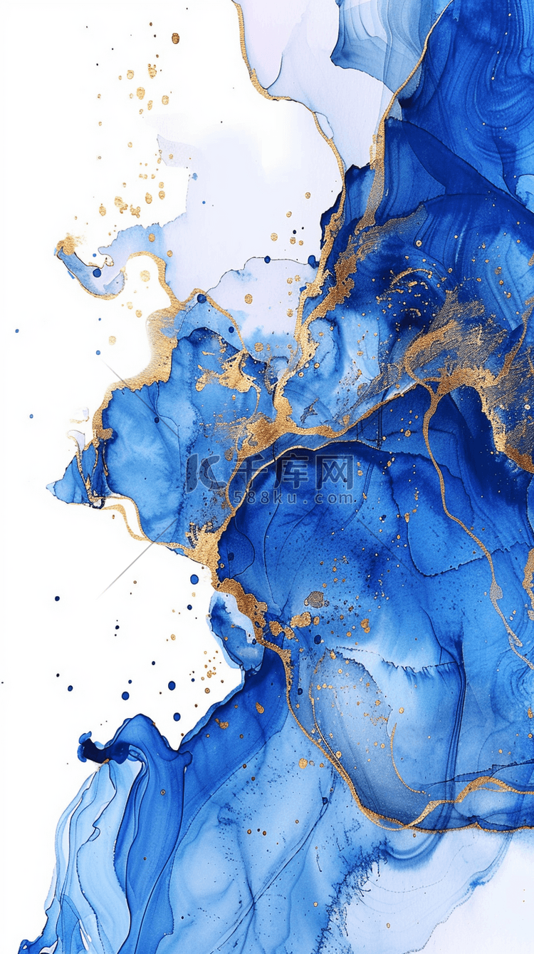 蓝金水墨蓝金大理石纹理鎏金纹理