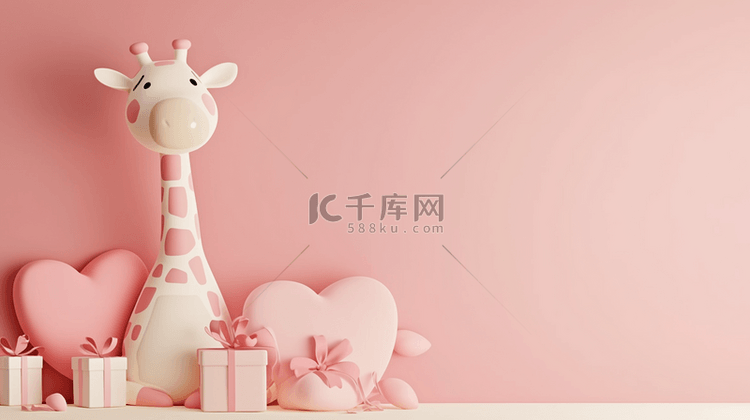 粉色儿童节母婴促销3D小鹿礼物