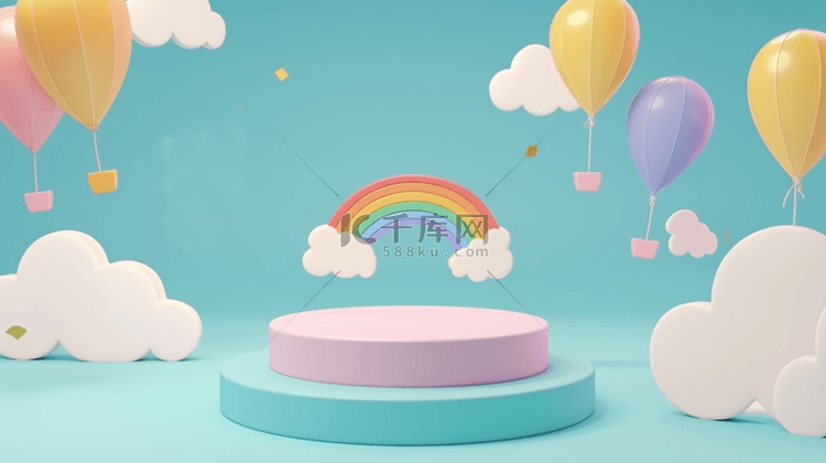 六一儿童节母婴促销3D彩虹展台