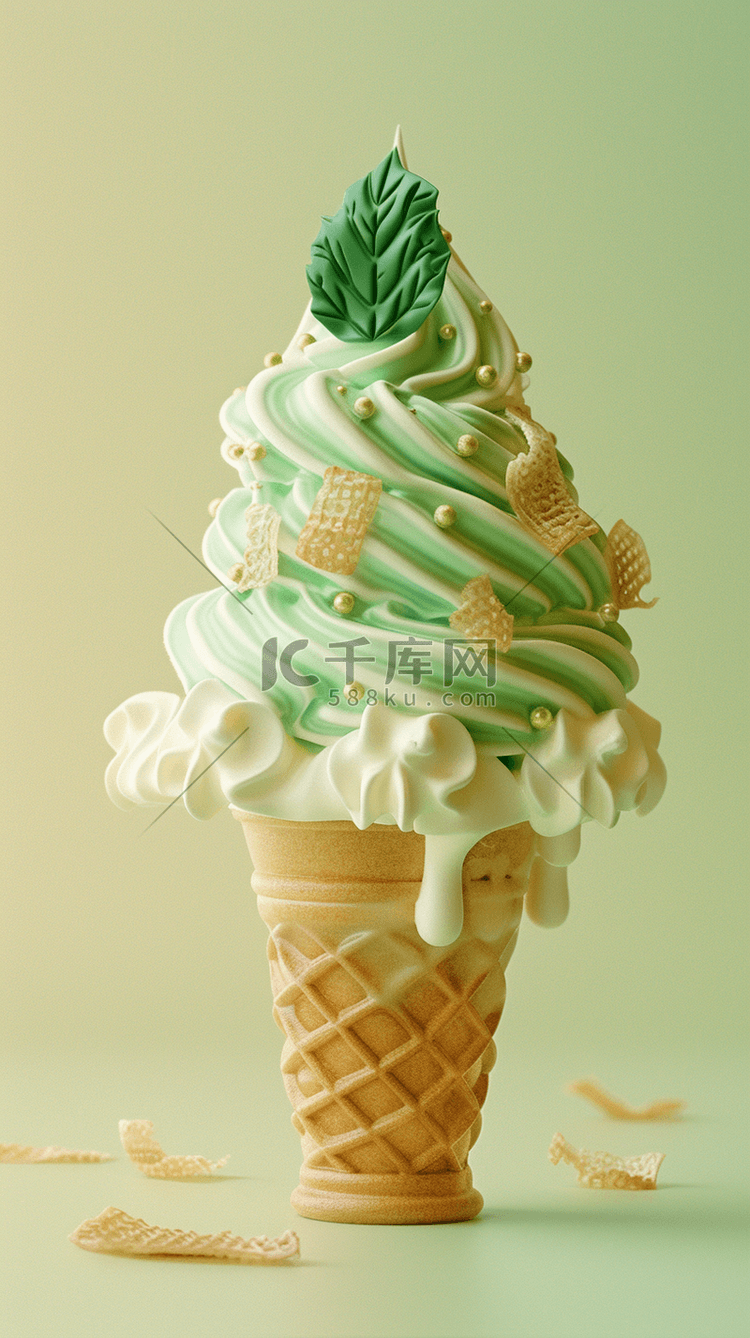 夏日清凉饮品抹茶味冰淇淋背景图