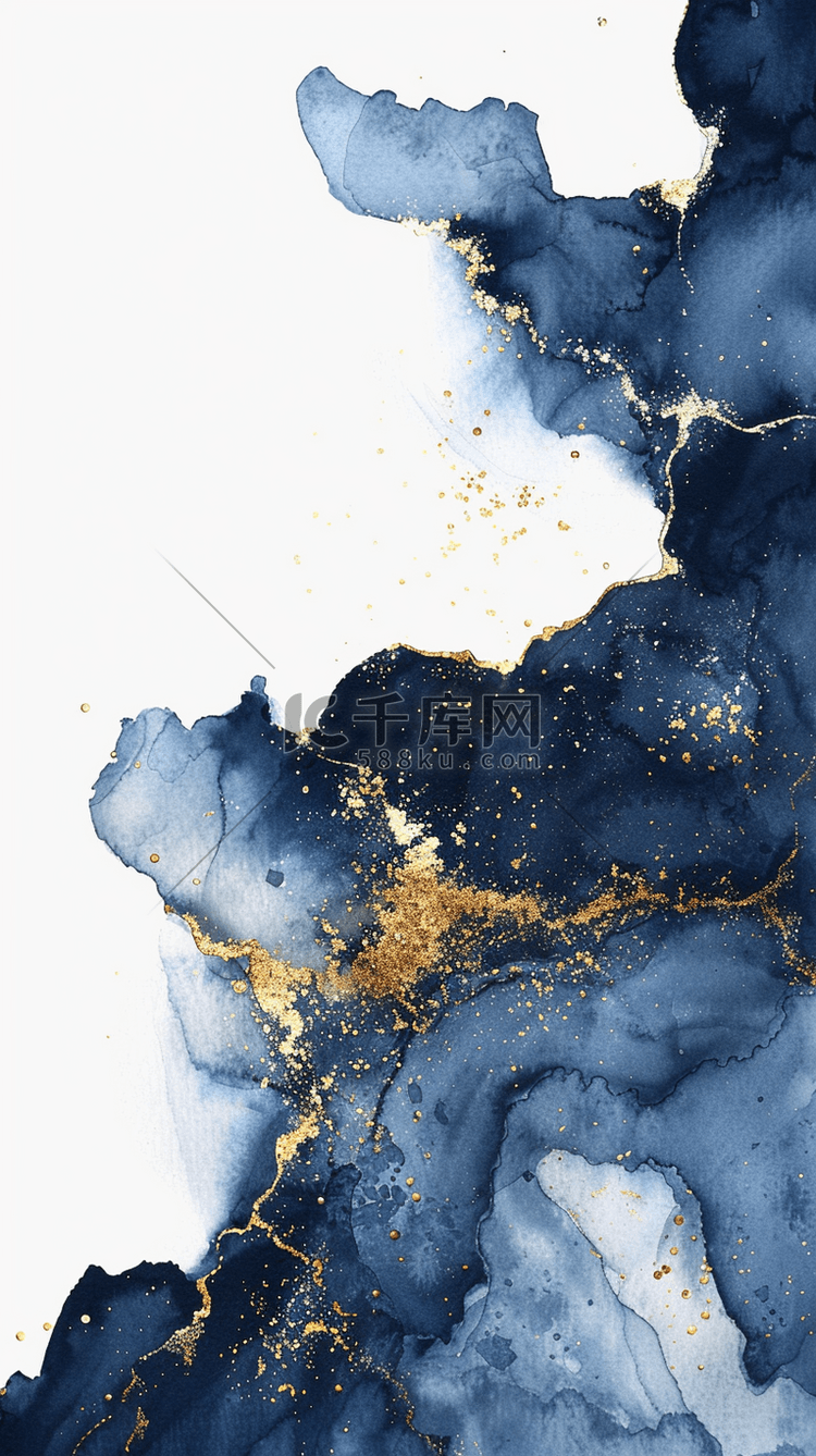 蓝金水墨蓝金大理石纹理鎏金纹理