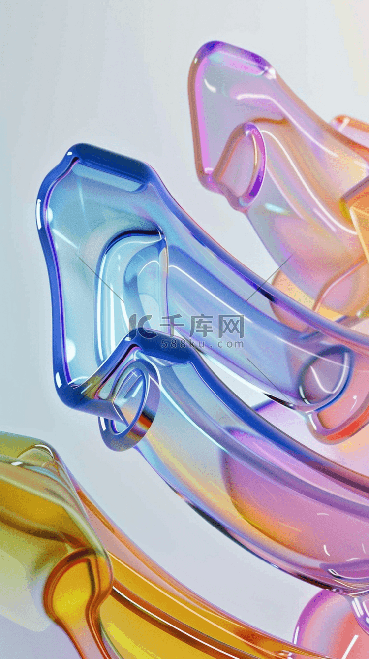 炫彩玻璃丝带抽象透明流体丝带背