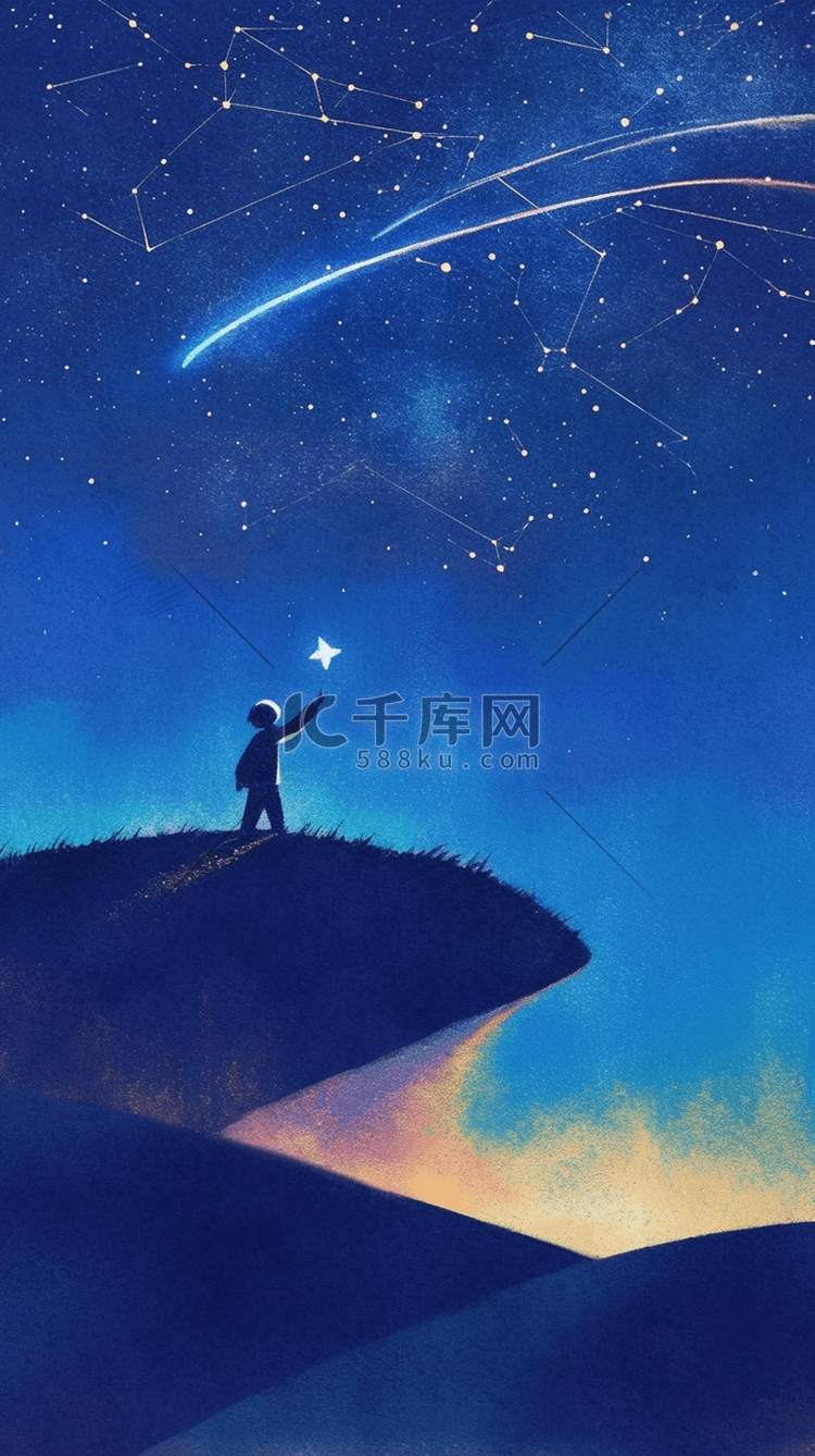 六一儿童节孩子剪影梦想星星背景