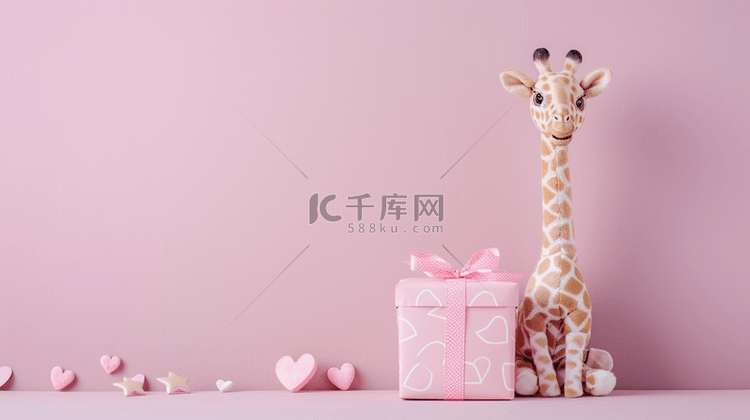 粉色儿童节母婴促销3D小鹿礼物