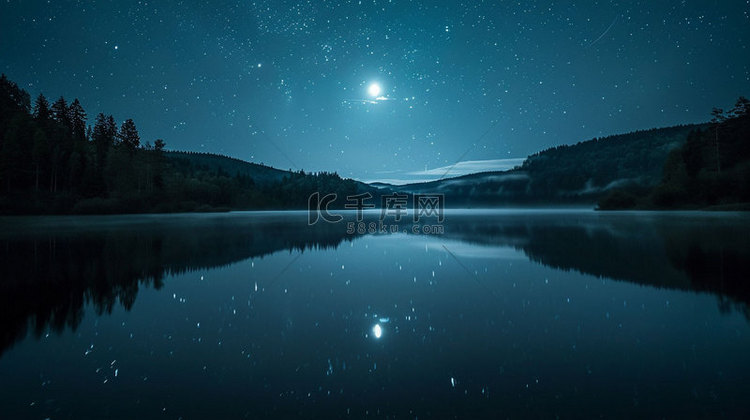 夜空月亮倒影合成创意素材背景