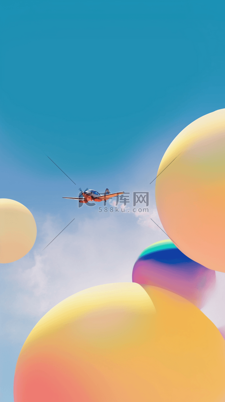 六一儿童节梦想飞机彩色气球背景