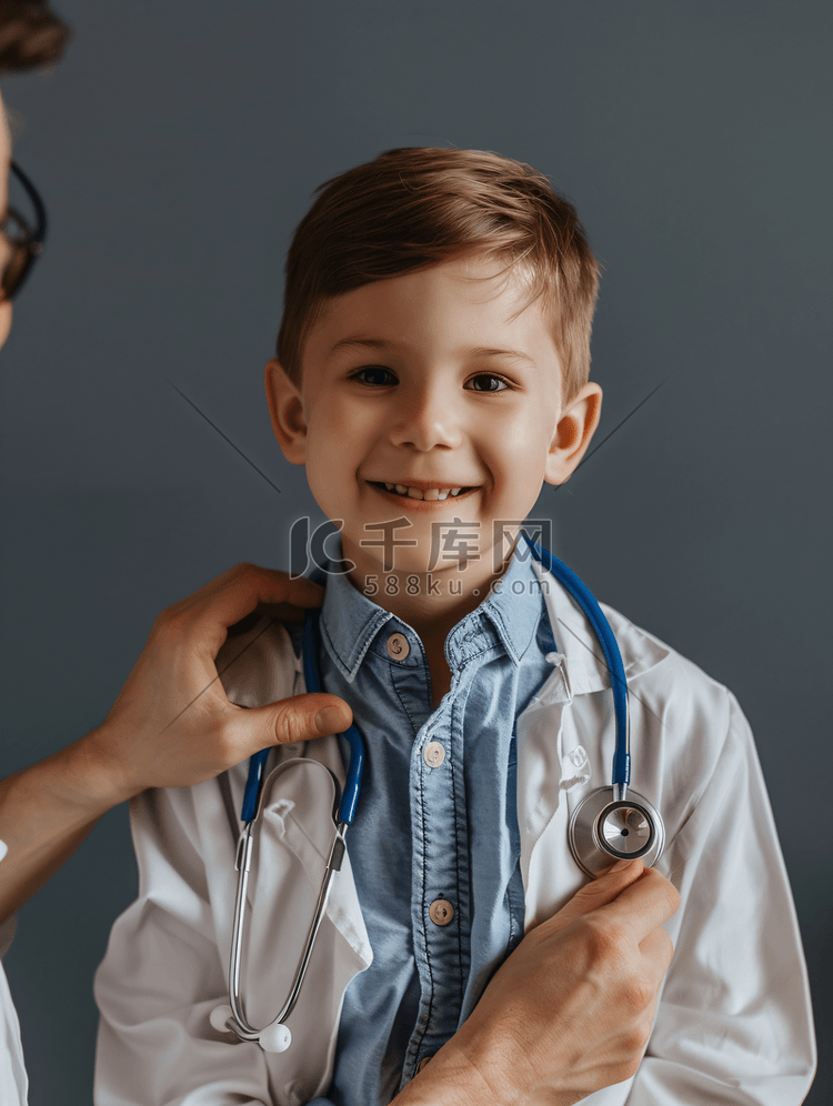 医生用听诊器检查一个小男孩