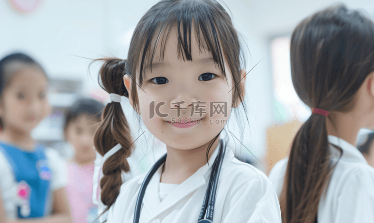 东亚服务医院可爱的小女孩和医生