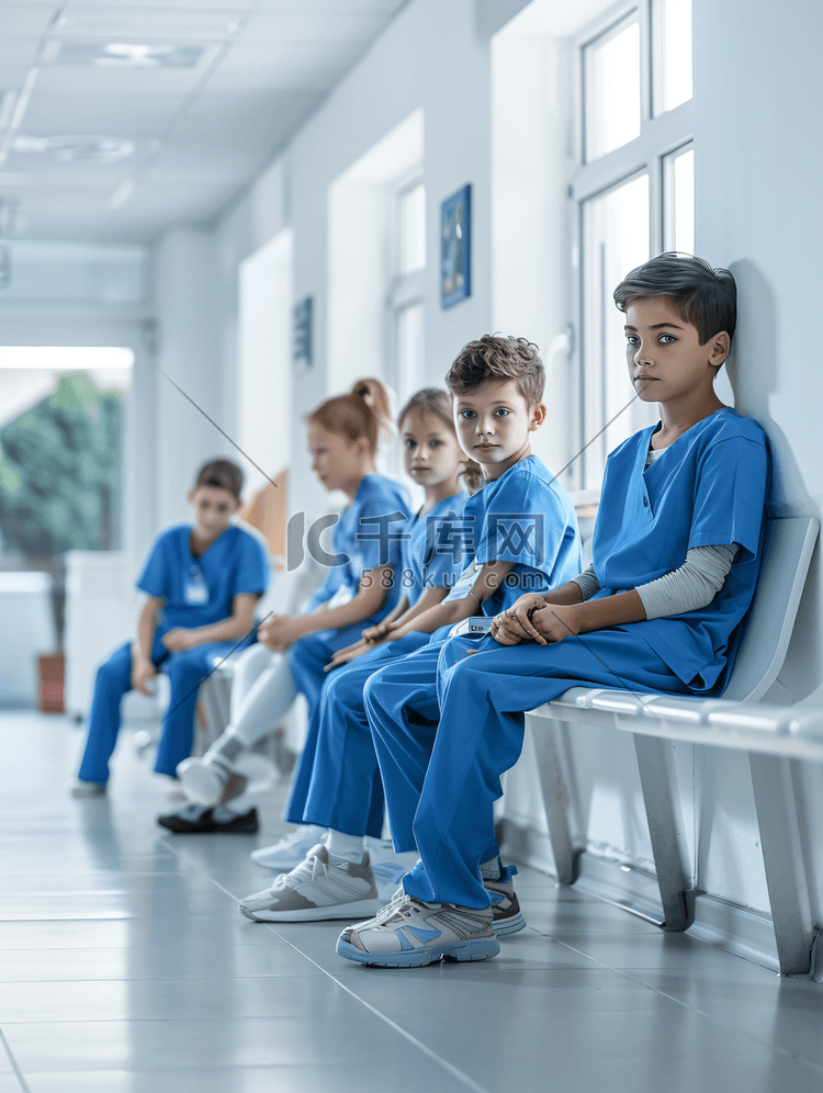 护士和男孩在候诊区