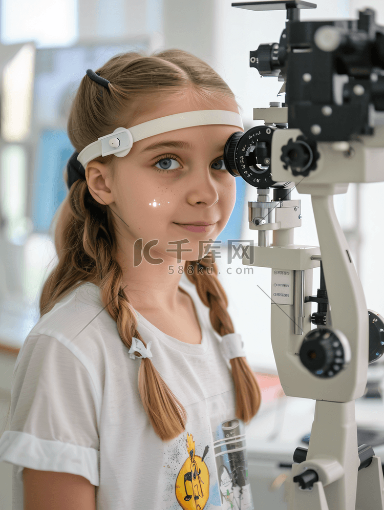 接受眼科检查的女孩在配有特殊设