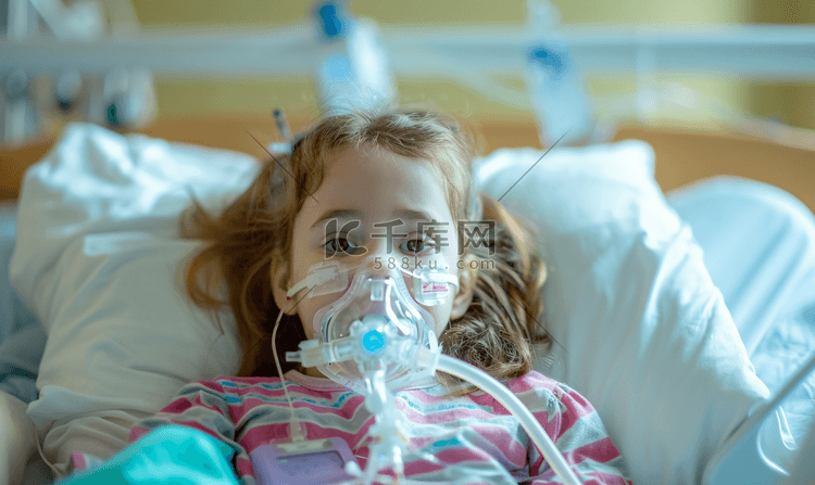 住院的小女孩带呼吸仪