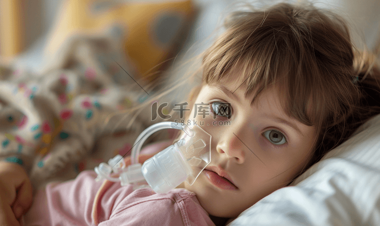 生病的小女孩住院带呼吸仪
