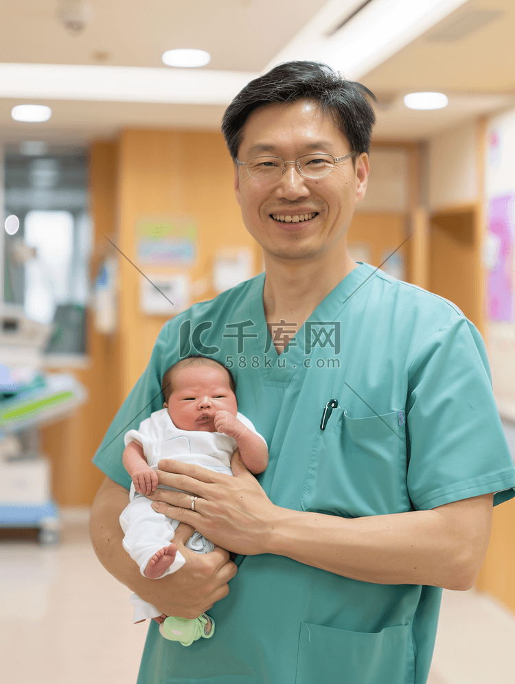 亚洲儿科医生正在医院照顾婴儿儿