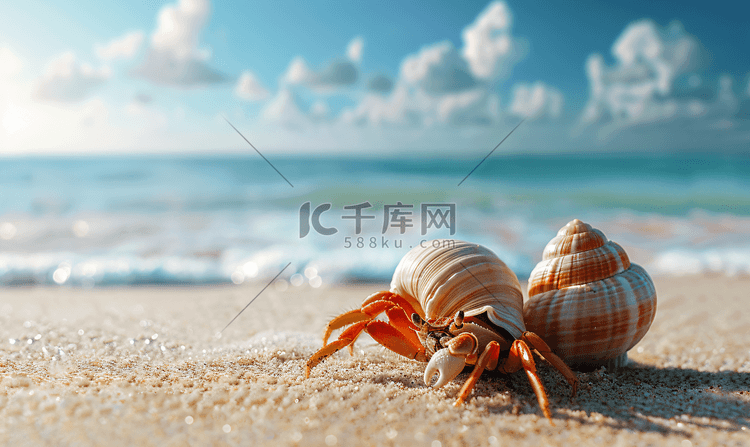 寄居蟹生活在海边的沙滩上
