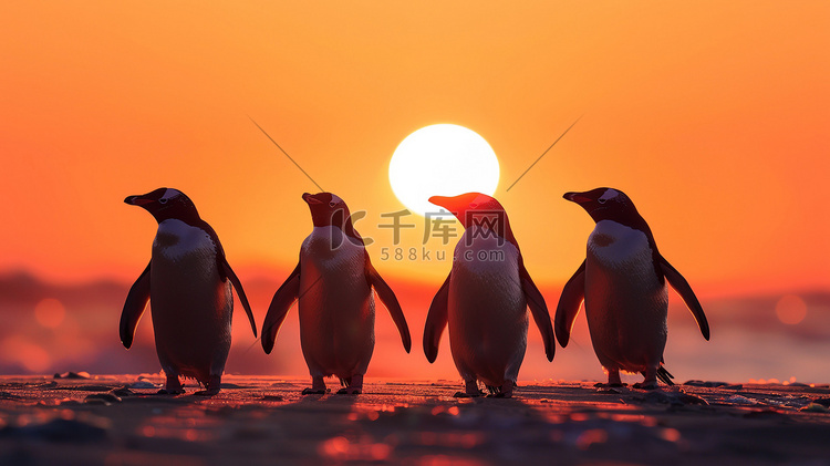 日落时分企鹅的剪影图片